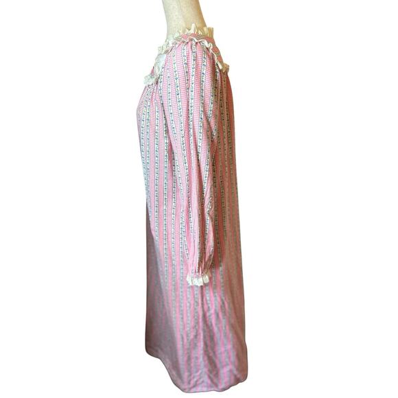 Vintage Accentuette Lanz Floral Flannel Lace Trim Nightgown Small Cottagecore - Picture 6 of 12